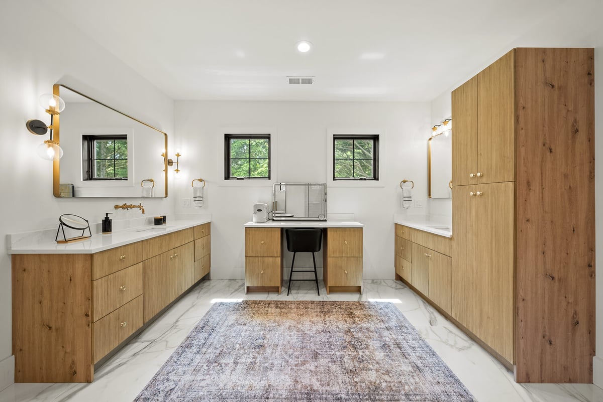 Spacious custom bathroom with dual vanities in Washington, DC by DesignLab
