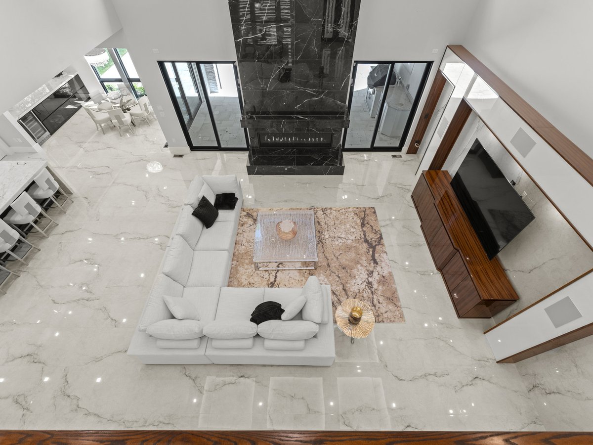 Modern living space with stone fireplace in Metro DC
