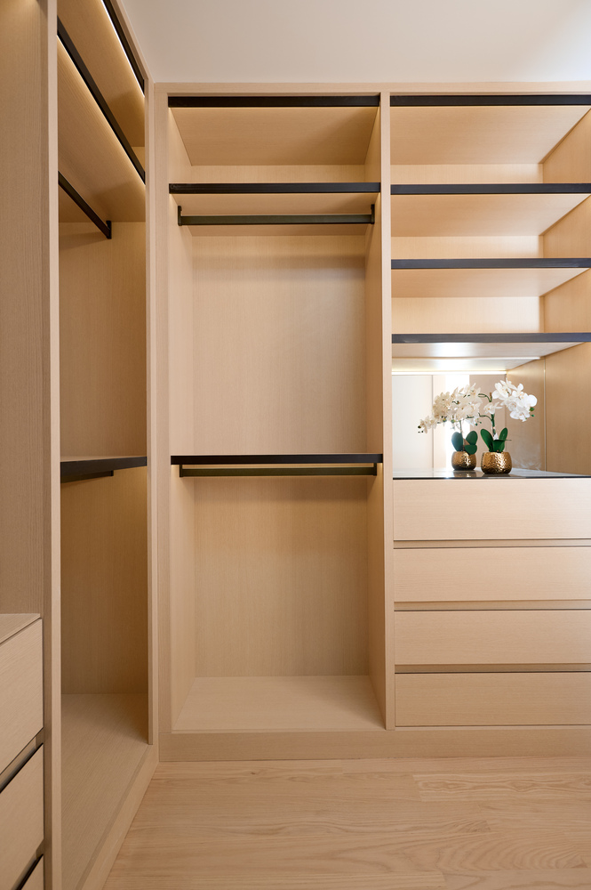 Built-in open closet shelving and drawers in a custom home by DesignLab in Arlington, VA