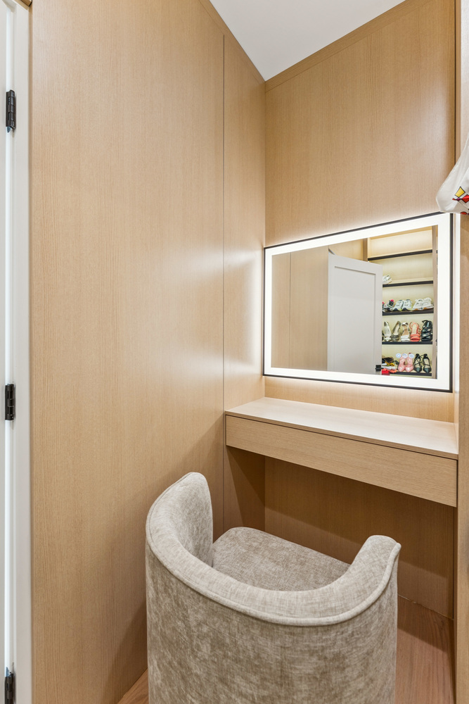 Cozy makeup nook renovation with modern vanity by DesignLab in Capitol Hill, DC