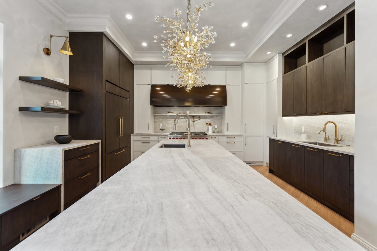 Custom gourmet kitchen featuring luxury finishes and open shelving by DesignLab in Washington, DC